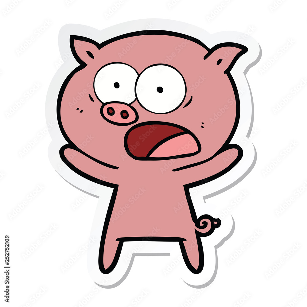sticker of a cartoon pig shouting sticker of a cartoon pig shouting