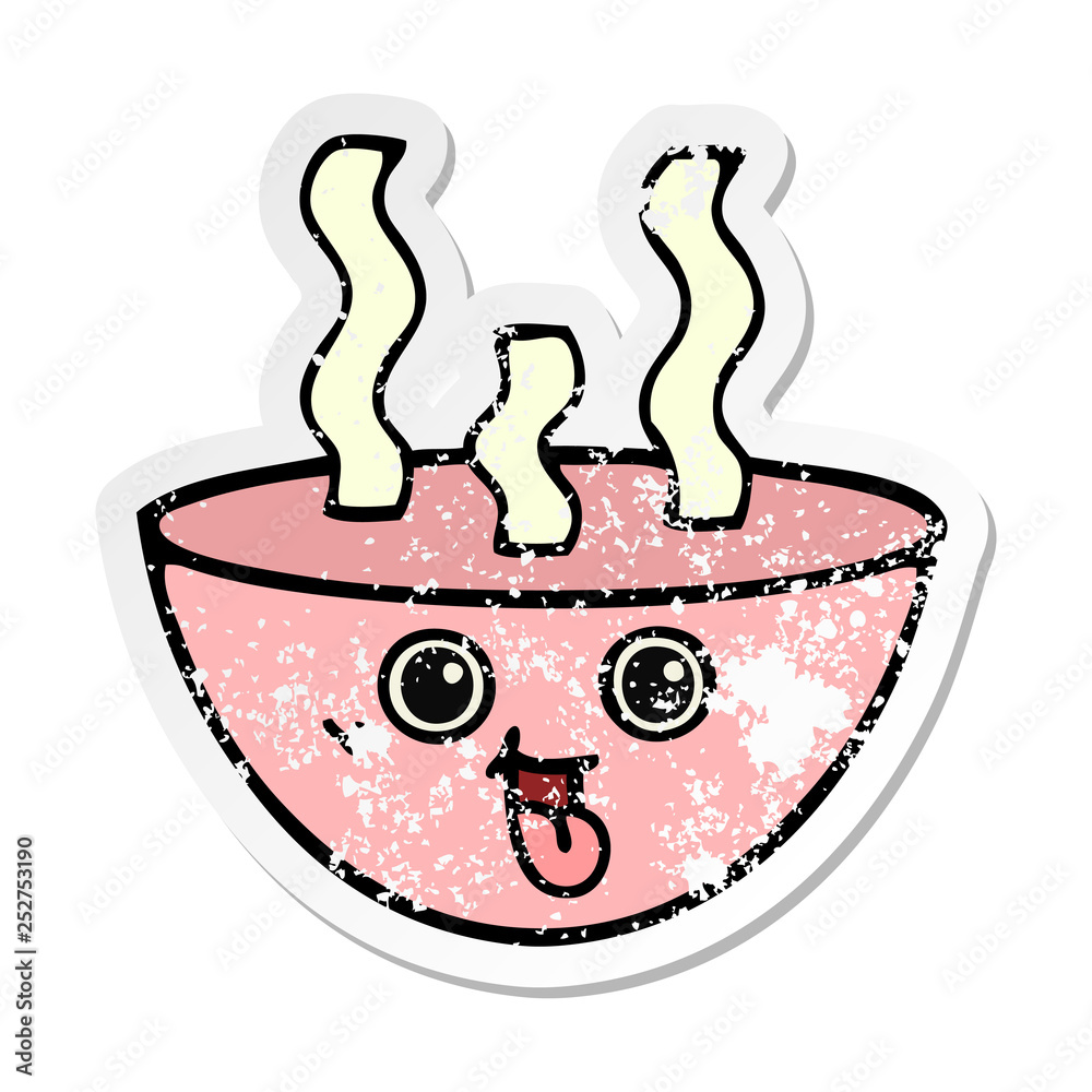 distressed sticker of a cute cartoon bowl of hot soup distressed sticker of a cute cartoon bowl of hot soup