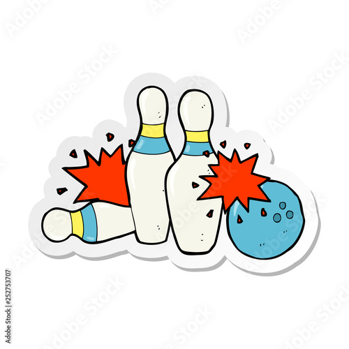 sticker of a cartoon bowling ball and skittles