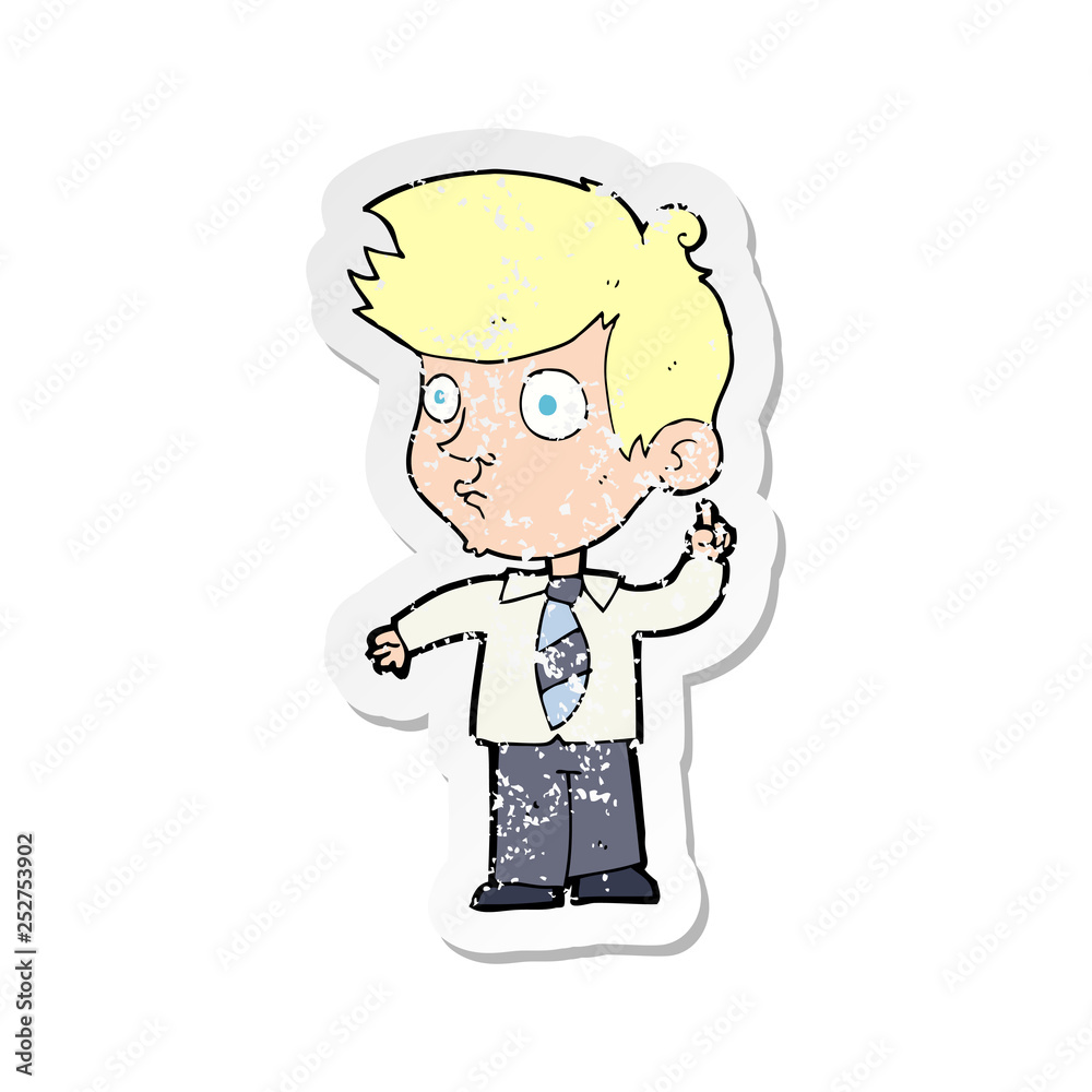 retro distressed sticker of a cartoon boy asking question retro distressed sticker of a cartoon boy asking question