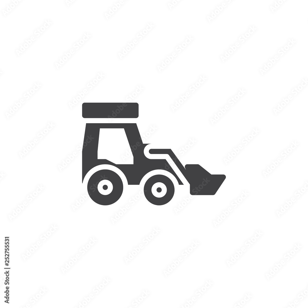 Fototapeta premium Front loader vector icon. filled flat sign for mobile concept and web design. Bulldozer truck glyph icon. Construction machine symbol, logo illustration. Pixel perfect vector graphics