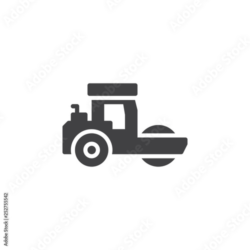 Road roller vector icon. filled flat sign for mobile concept and web design. Steamroller truck glyph icon. Construction machine symbol, logo illustration. Pixel perfect vector graphics