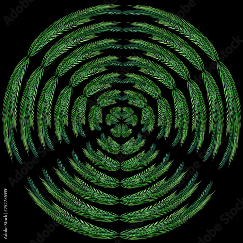Abstract green tropical leaves mandala pattern background
