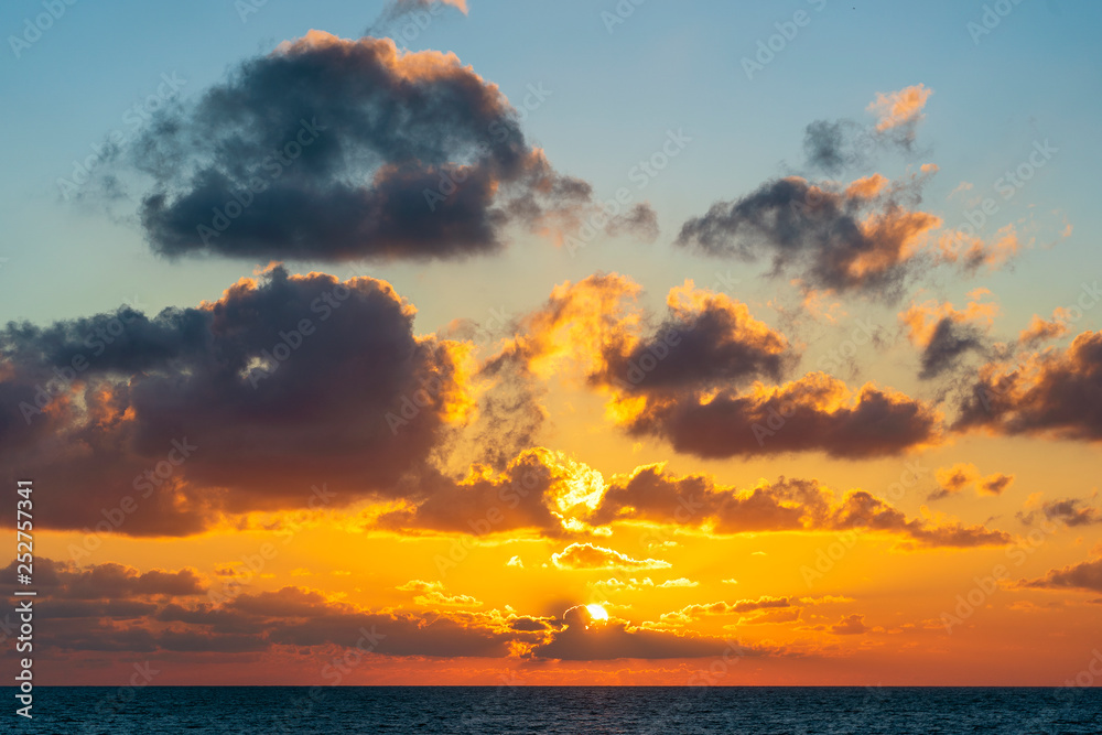 Beautiful sunrise above the sea water. Summer vacation concept. Thailand