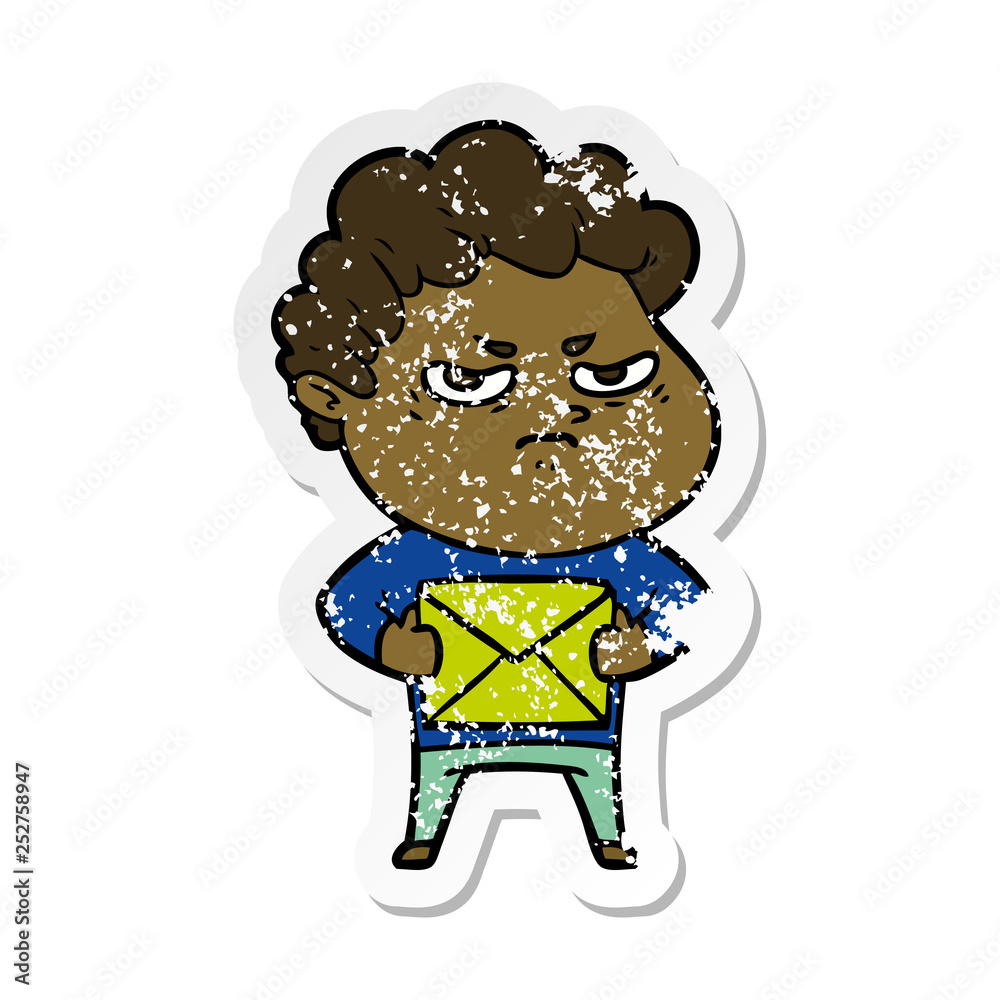 distressed sticker of a cartoon angry man distressed sticker of a cartoon angry man