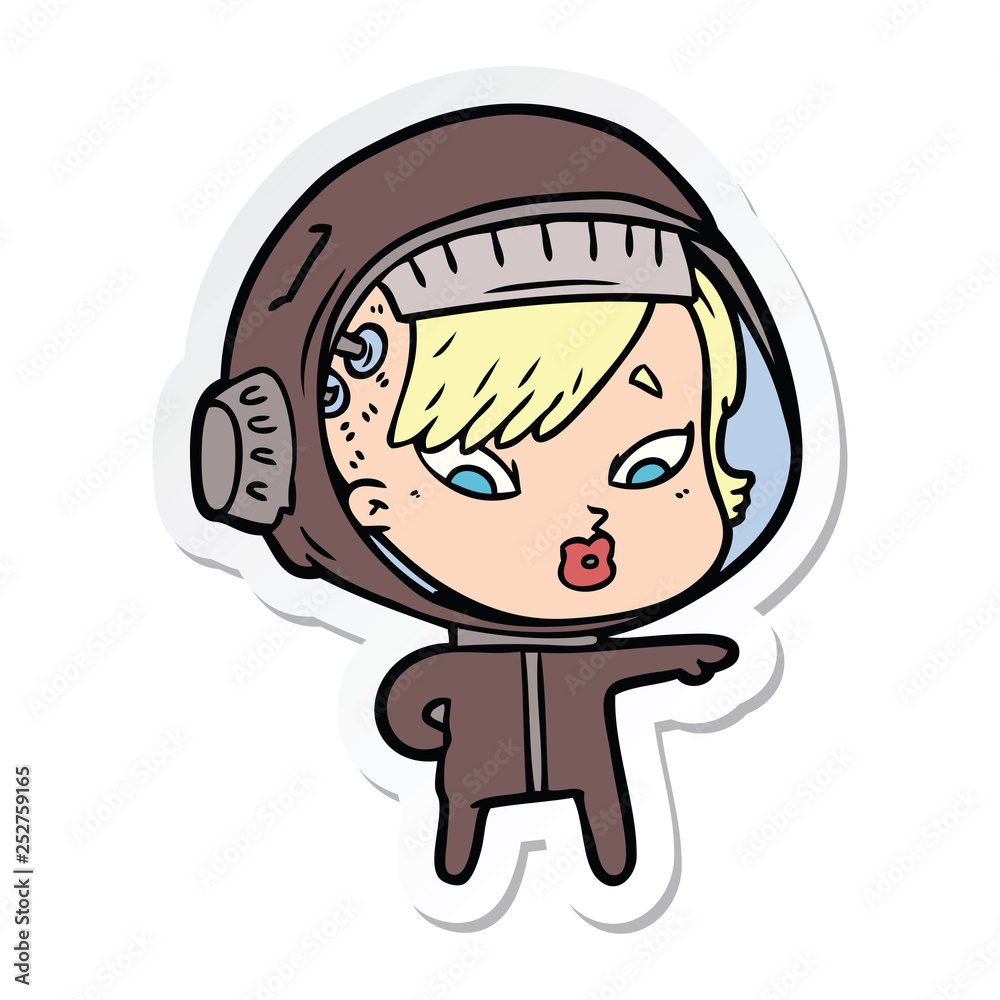 sticker of a cartoon astronaut woman sticker of a cartoon astronaut woman