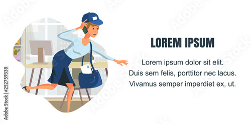 Vector Illustration Young Woman Run with Baby Boy.