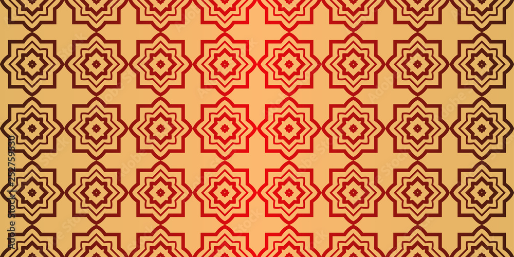 Traditional geometric Ornament. Seamless Vector Pattern. Interior Decoration, Wallpaper, Invitation, Fashion Design. Sunrise red color