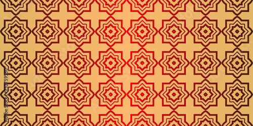 Traditional geometric Ornament. Seamless Vector Pattern. Interior Decoration, Wallpaper, Invitation, Fashion Design. Sunrise red color