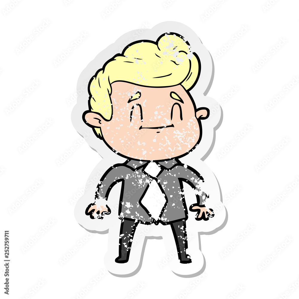 distressed sticker of a happy cartoon man in office clothes distressed sticker of a happy cartoon man in office clothes