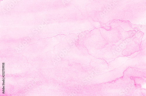 Abstract ink painted magenta shades aquarelle illustration. Watercolor canvas for creative grunge design, vintage cards, retro templates. Soft pastel pink watercolour background on white paper texture