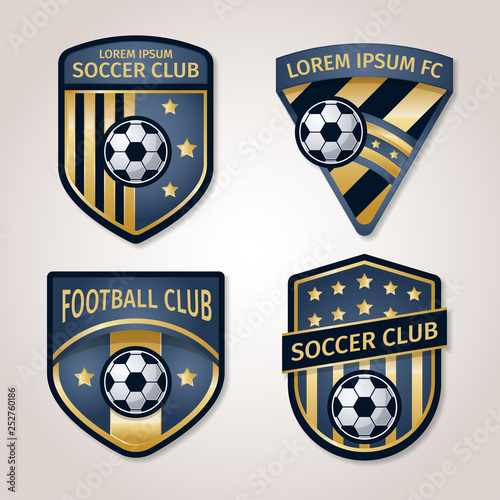 Golden soccer or football badge collection with black and gold star combination.