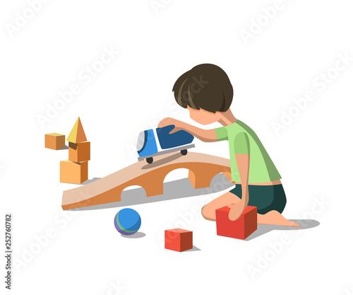 Vector Illustration Little Boy in Green Tshirt.