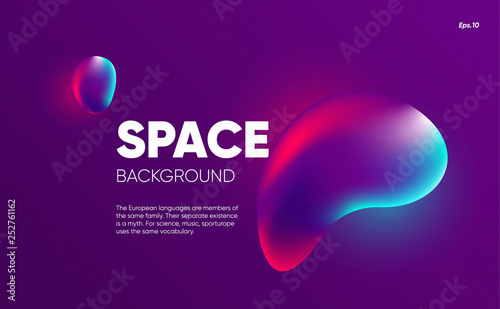 3D concept fluid elements glowing on dark purple background. Vector art.