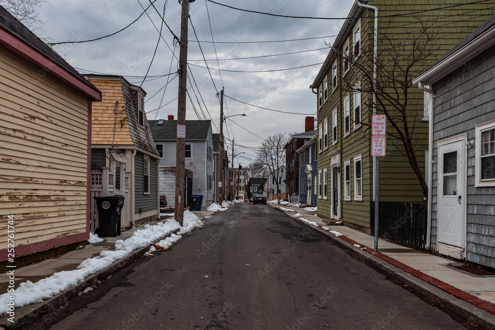 Salem, USA- March 03, 2019: Streets of Salem, City in Massachusetts It's famous for its 1692 witch trials, during which several locals were executed for allegedly practicing witchcraft