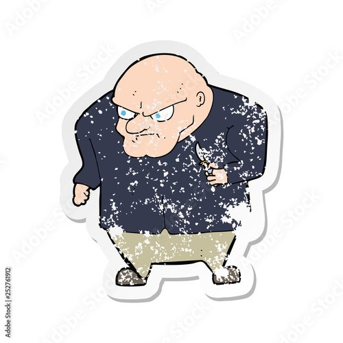 retro distressed sticker of a cartoon evil man
