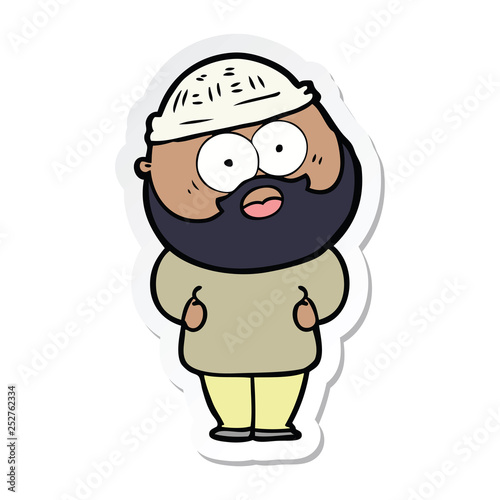 sticker of a cartoon surprised bearded man