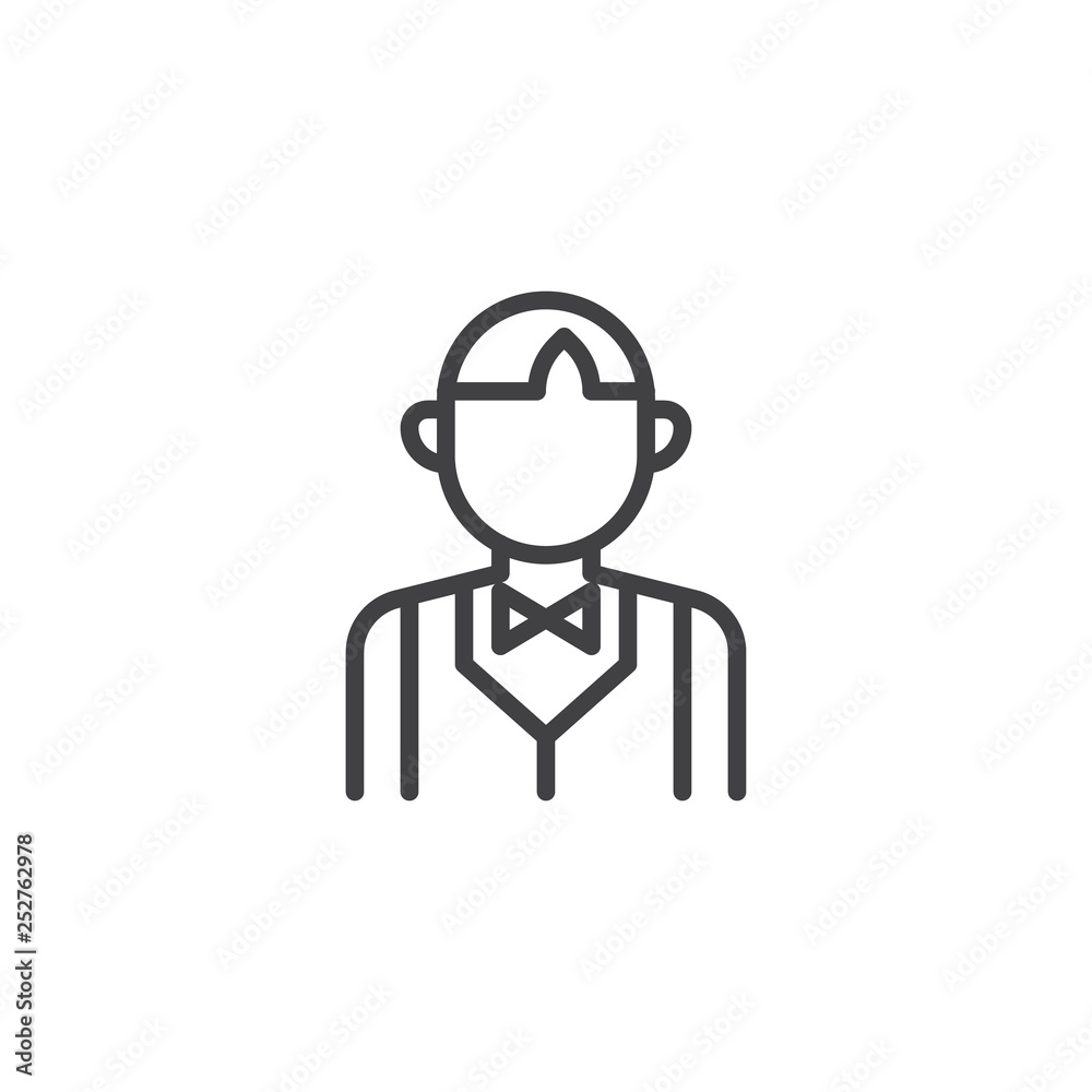 Waiter avatar line icon. linear style sign for mobile concept and web design. Bartender, barman outline vector icon. Faceless people avatar symbol, logo illustration. Pixel perfect vector graphics Waiter avatar line icon. linear style sign for mobile concept and web design. Bartender, barman outline vector icon. Faceless people avatar symbol, logo illustration. Pixel perfect vector graphics