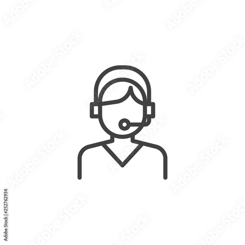 Support Operator line icon. linear style sign for mobile concept and web design. Call center worker with headset outline vector icon. Faceless people avatar symbol, logo illustration. Pixel perfect 