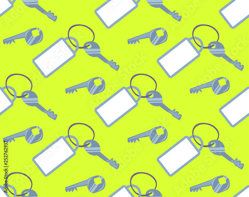 hotel keys with blank white key fob seamless pattern green background horizontal