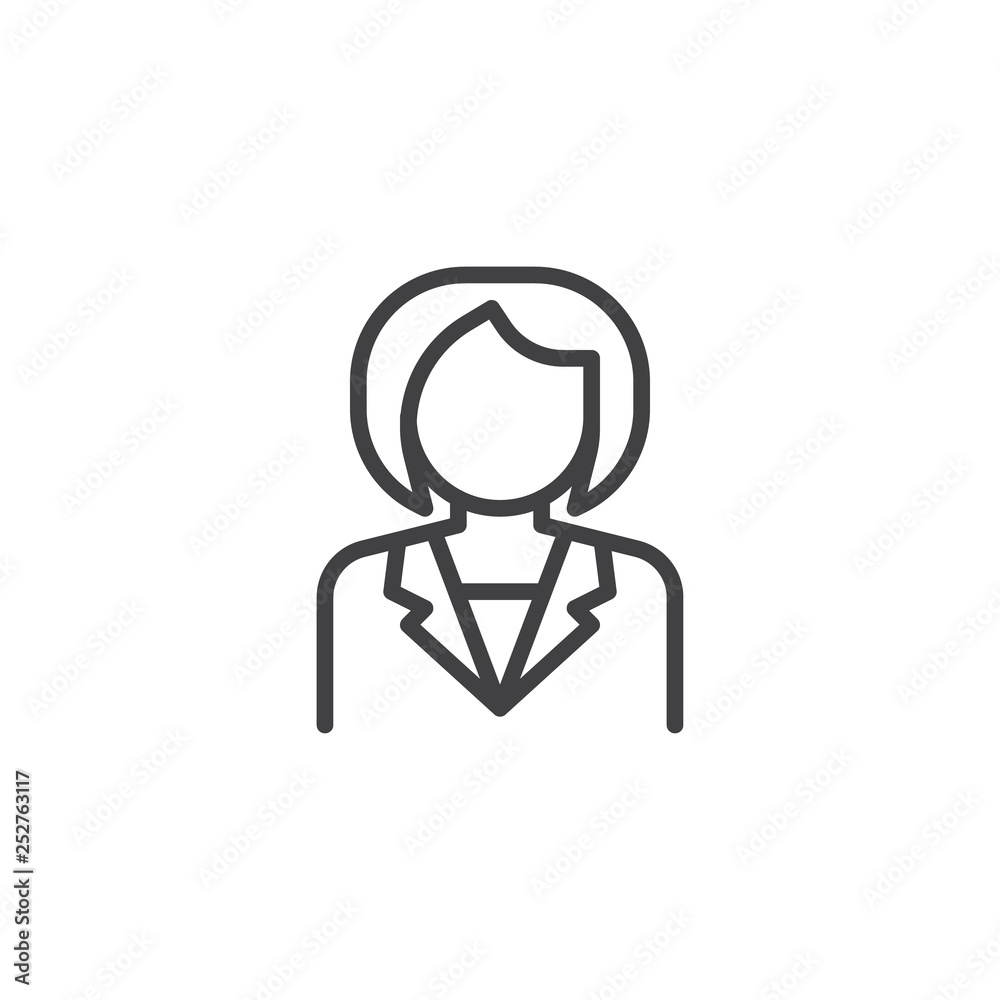 Teacher avatar line icon. linear style sign for mobile concept and web design. Woman in suit outline vector icon. Faceless people avatar symbol, logo illustration. Pixel perfect vector graphics Teacher avatar line icon. linear style sign for mobile concept and web design. Woman in suit outline vector icon. Faceless people avatar symbol, logo illustration. Pixel perfect vector graphics