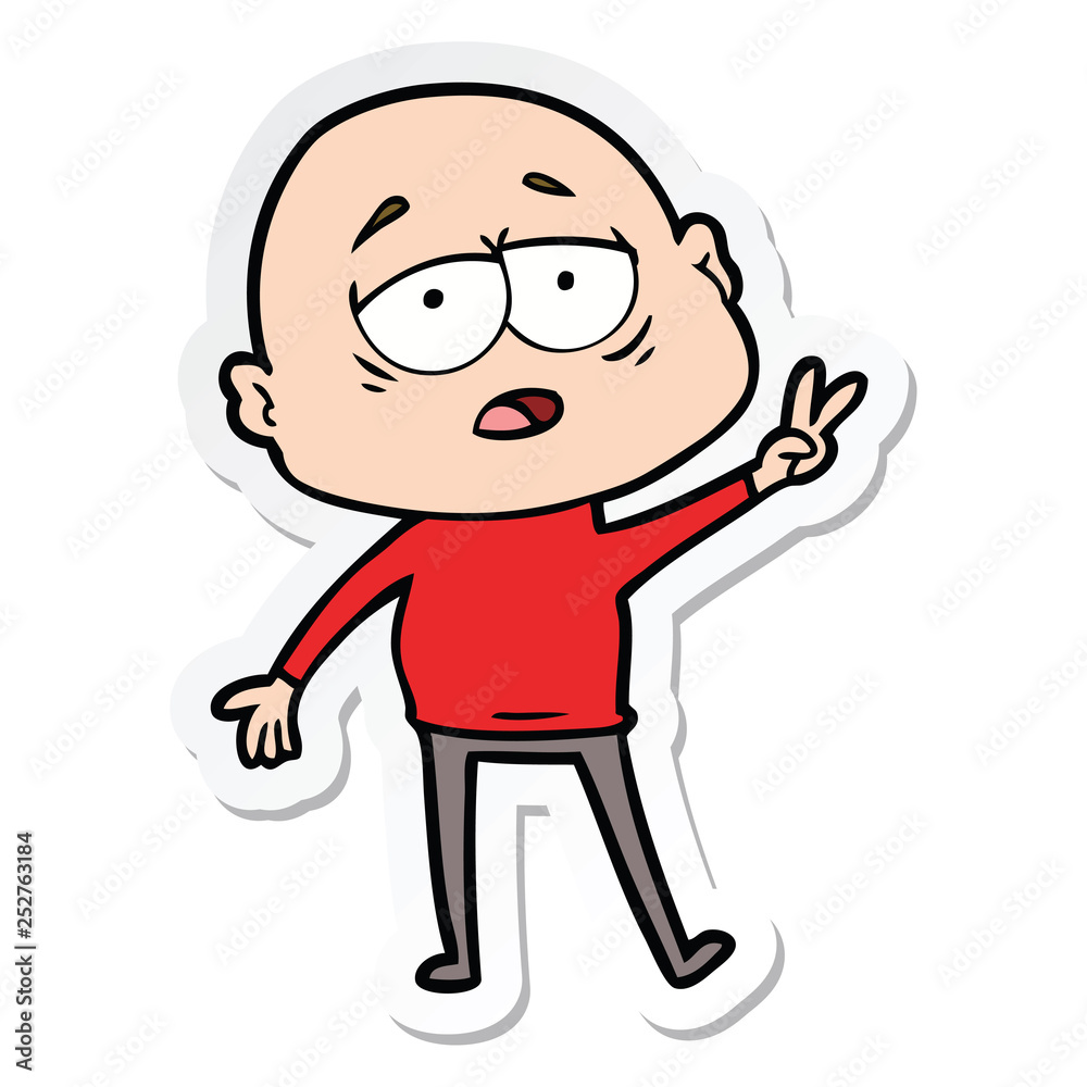 sticker of a cartoon tired bald man sticker of a cartoon tired bald man