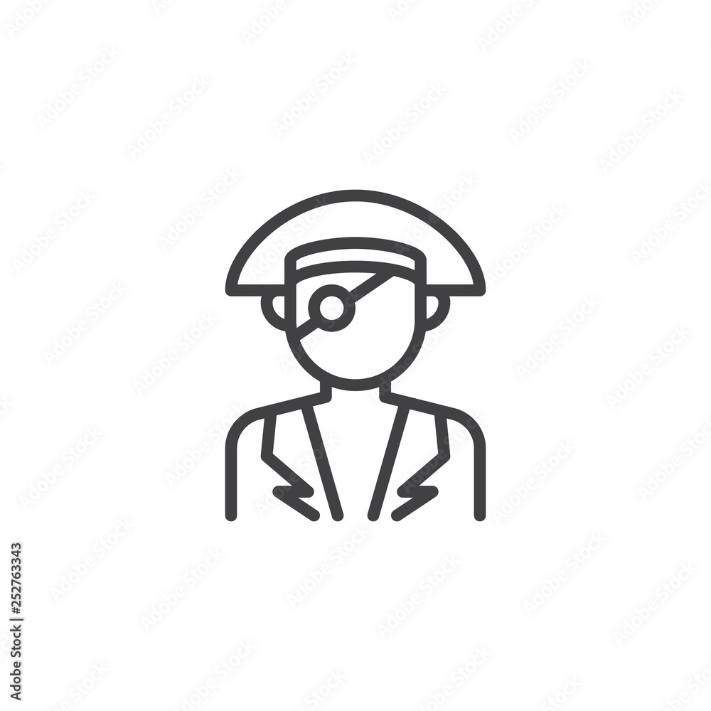One-eyed pirate line icon. linear style sign for mobile concept and web design. Captain, corsair outline vector icon. Faceless people avatar symbol, logo illustration. Pixel perfect vector graphics