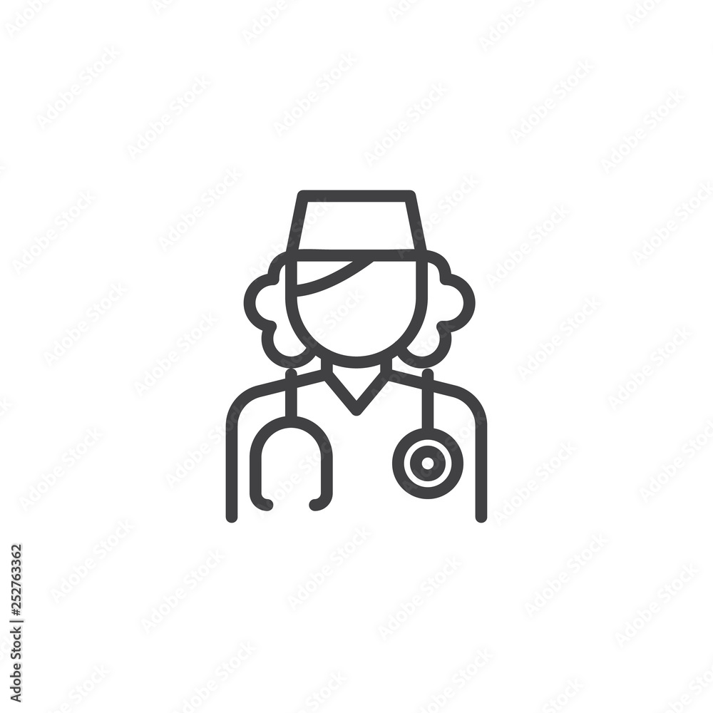 Woman doctor line icon. linear style sign for mobile concept and web design. Female nurse outline vector icon. Faceless people avatar symbol, logo illustration. Pixel perfect vector graphics Woman doctor line icon. linear style sign for mobile concept and web design. Female nurse outline vector icon. Faceless people avatar symbol, logo illustration. Pixel perfect vector graphics