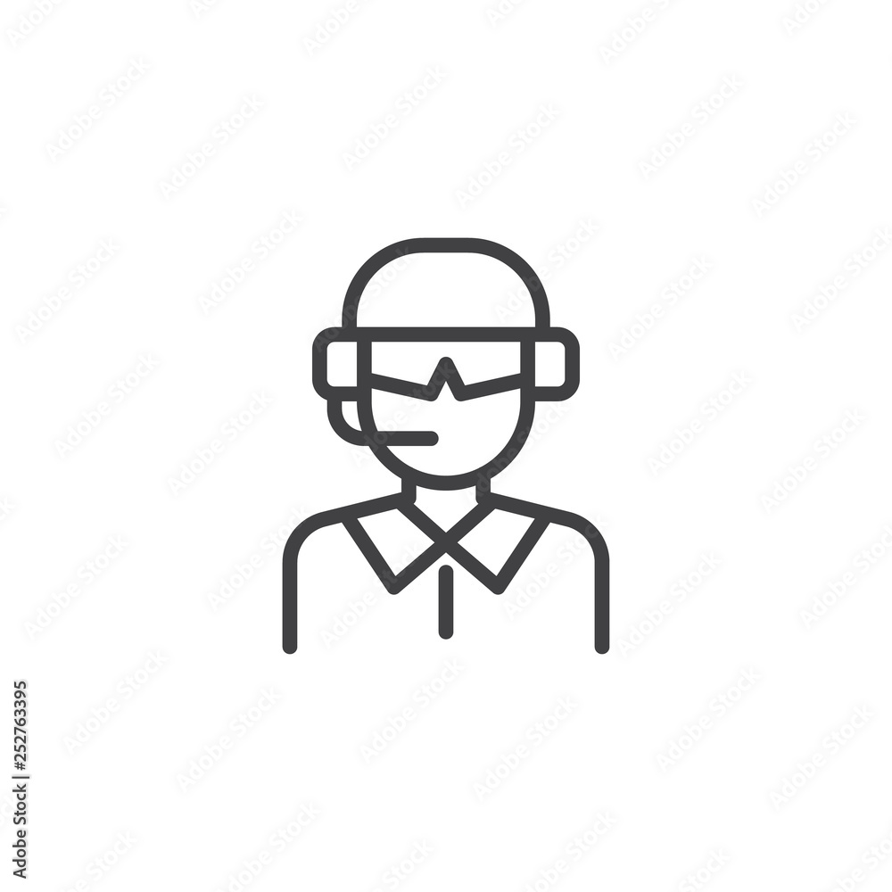 Fighter Jet pilot line icon. linear style sign for mobile concept and web design. Man with aviator helmet outline vector icon. Faceless people avatar symbol, logo illustration. Pixel perfect vector 