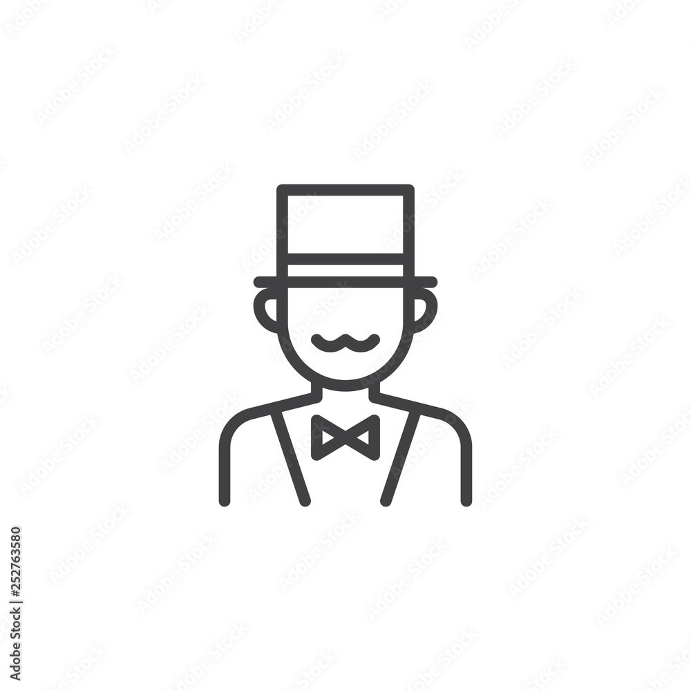 Circus actor line icon. linear style sign for mobile concept and web design. Magician man with top hat outline vector icon. Faceless people avatar symbol, logo illustration. Pixel perfect vector 