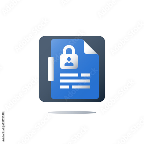 Privacy policy, personal data security, GDPR concept, vector icon