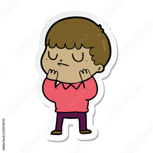 sticker of a cartoon grumpy boy