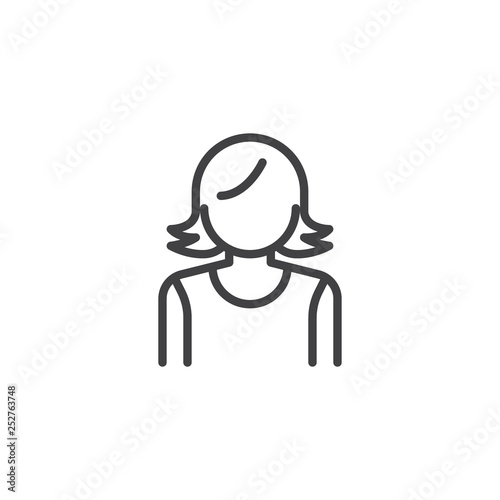 Young girl avatar line icon. linear style sign for mobile concept and web design. Female person outline vector icon. Faceless people avatar symbol, logo illustration. Pixel perfect vector graphics © alekseyvanin