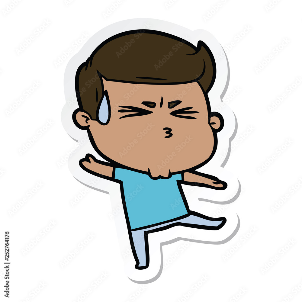 sticker of a cartoon man sweating sticker of a cartoon man sweating