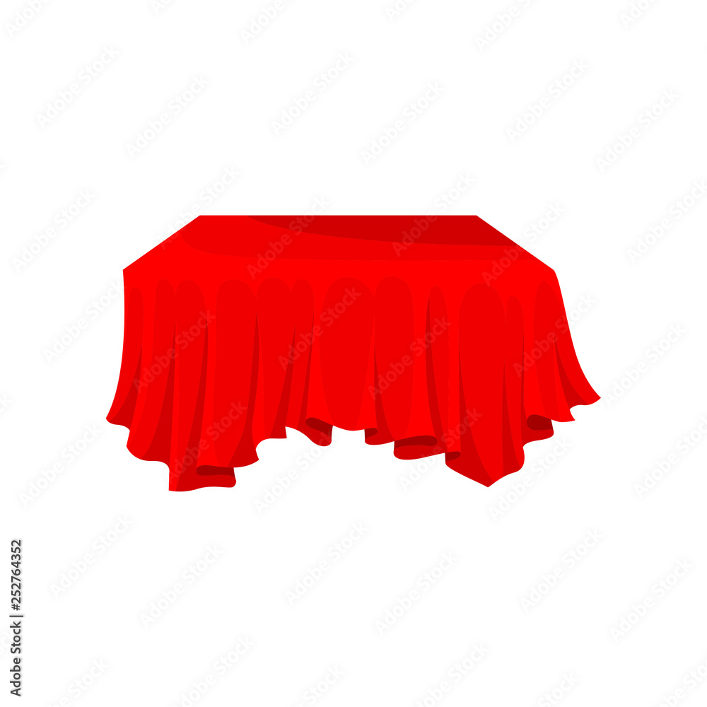 Bright red cloth for rectangular table. Piece of fabric material. Linen for dining table. Flat vector design