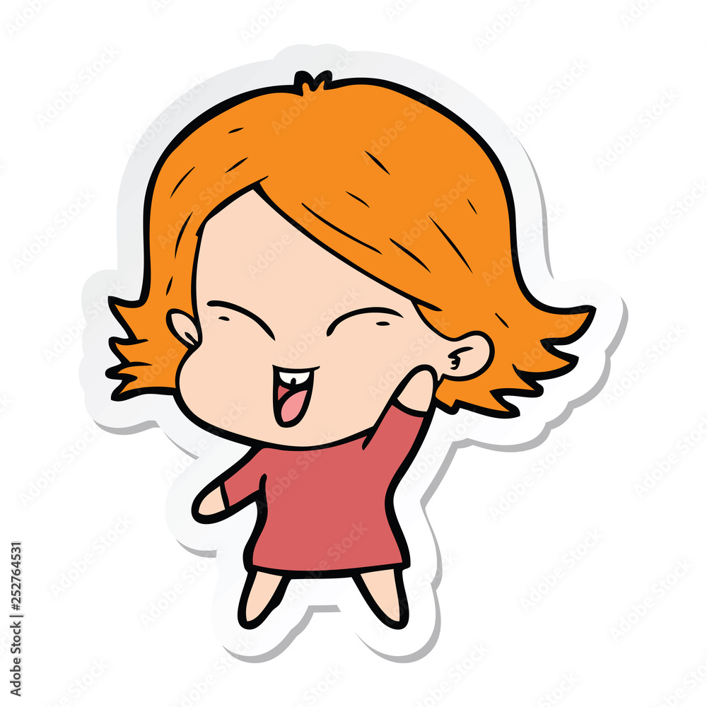 sticker of a happy cartoon girl sticker of a happy cartoon girl