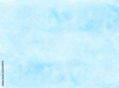 Abstract bright grunge sky light blue watercolor background. Aquarelle painted azure gradient color splashing on textured paper. Vintage water color splash template or canvas for design, retro card