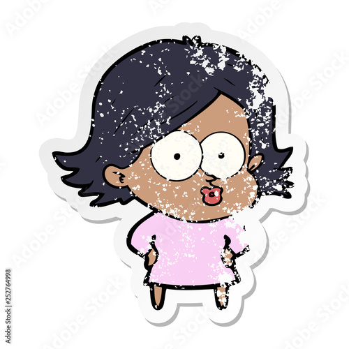 distressed sticker of a cartoon girl pouting