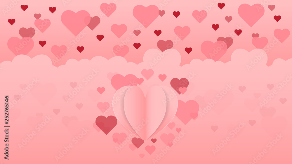 Valentine's Day Simple background design with lots of flying hearts. vector illustration.
