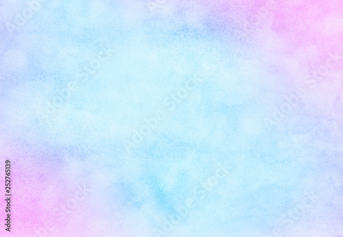 Smooth vibrant light pink, purple shades and blue watercolor paper textured illustration for grunge design, vintage card, templates. Pastel colors wet effect hand drawn canvas aquarelle background