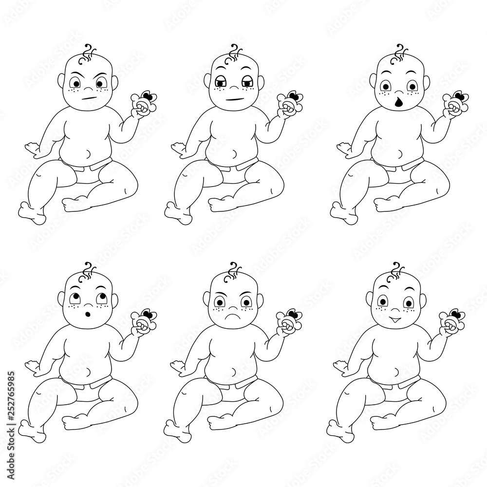 Set of a baby in black and white color on a white background with a ...