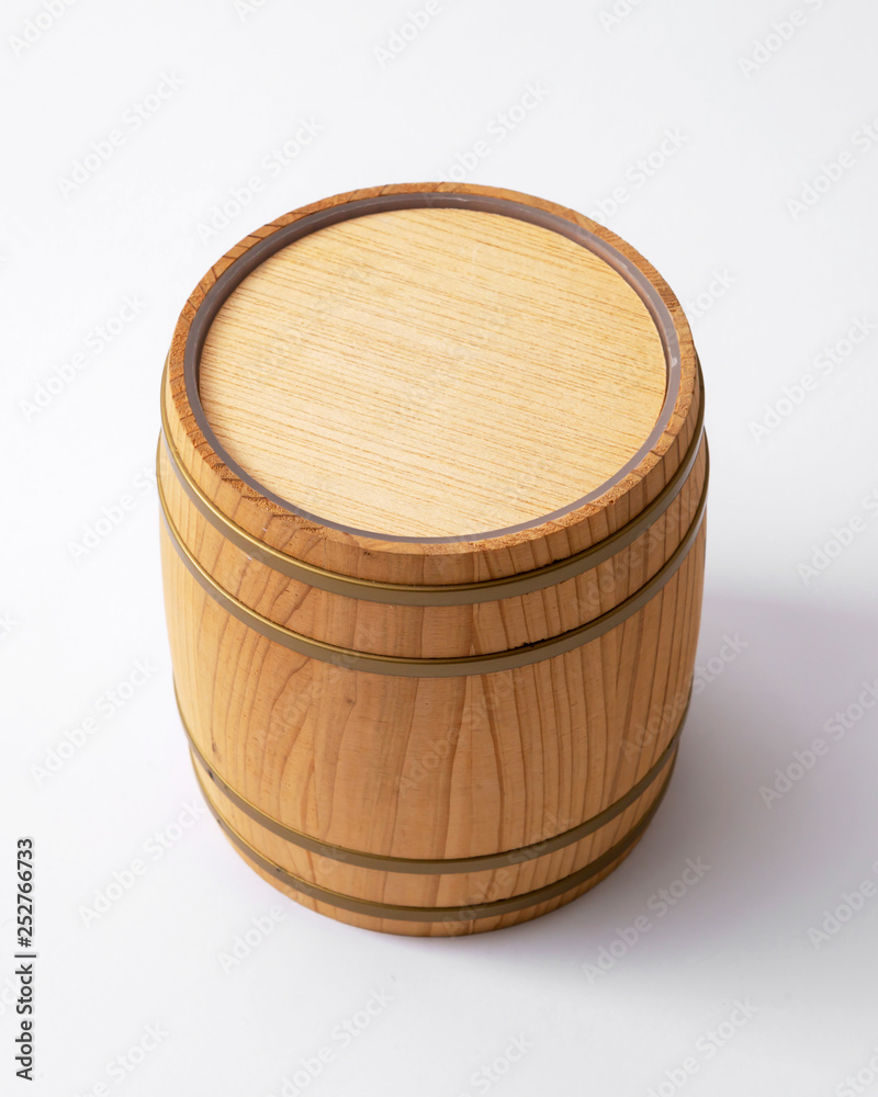 Wooden barrel with iron rings. Wooden barrel with iron rings.