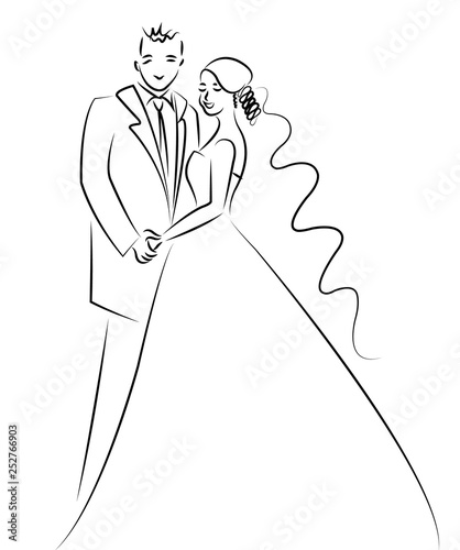 just married couple cartton drawing, illustration vector