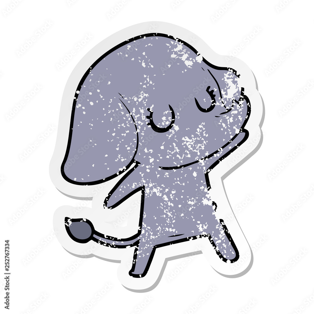 distressed sticker of a cute cartoon elephant distressed sticker of a cute cartoon elephant