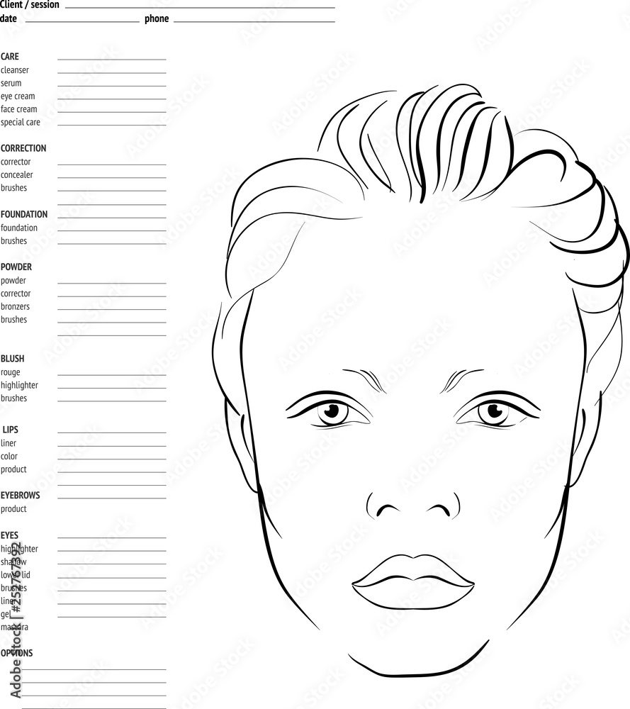 Face chart Makeup Artist Blank. Template. Face chart Makeup Artist Blank. Template.