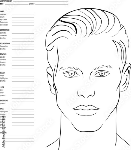 Face chart Makeup Artist Blank. Template. 