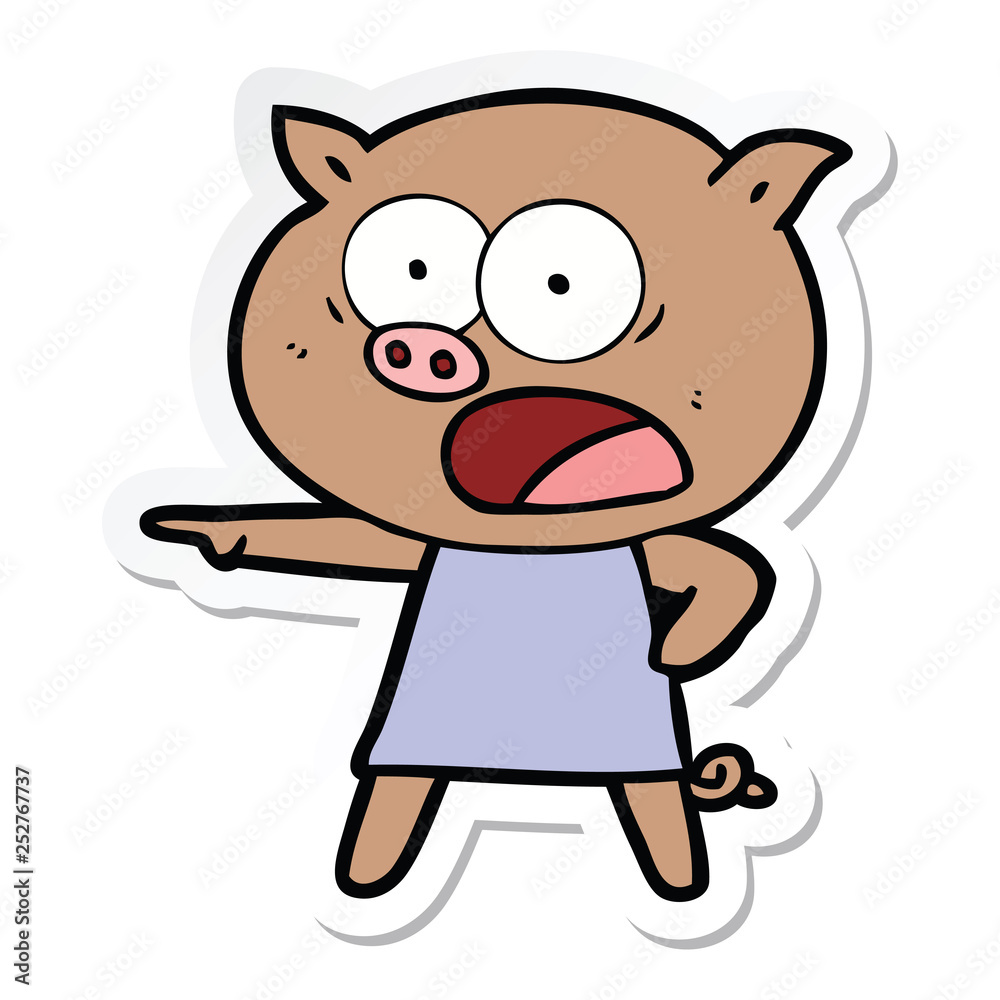 sticker of a cartoon pig shouting sticker of a cartoon pig shouting