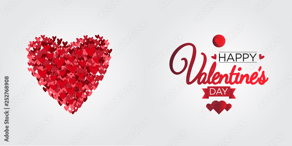 Valentine's Day greeting with Composition Heart Shapes isolated on white Background.
