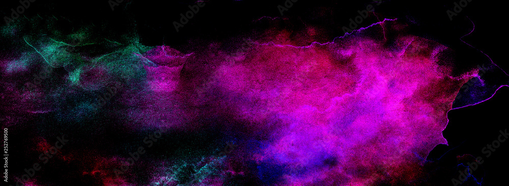 Bright violet and magenta neon watercolor background. Paper textured aquarelle canvas for creative design. Abstract cosmic vivid pink hand drawn multicolor texture water color painted illustration