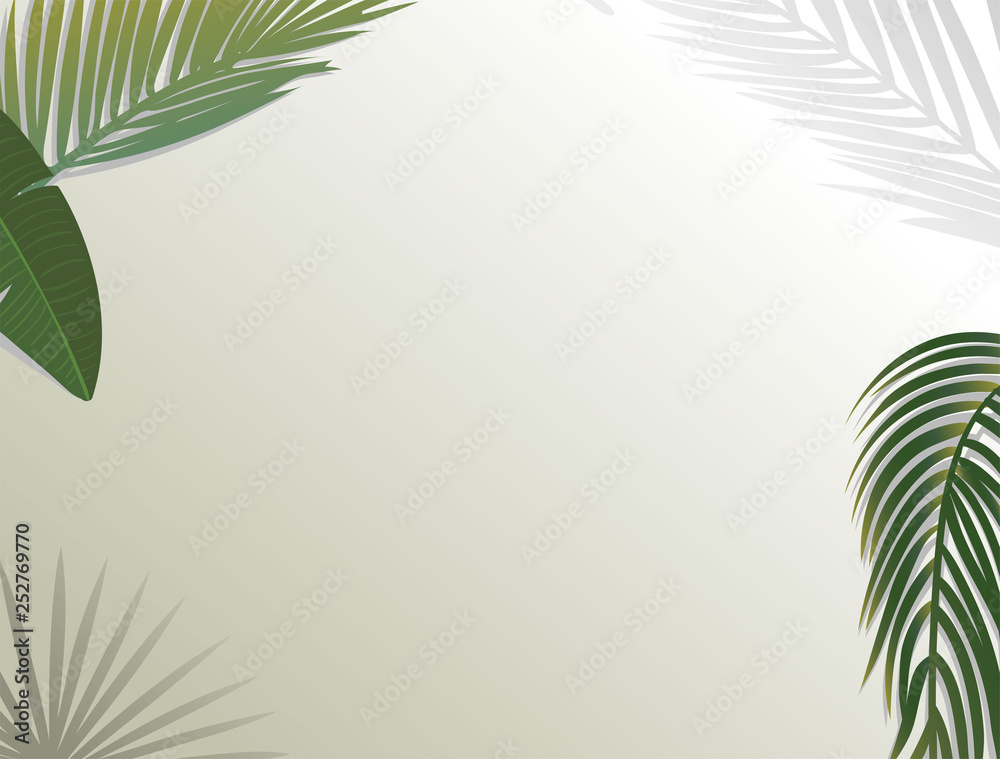 Fototapeta premium Realistic green palm leaf branches on white background.